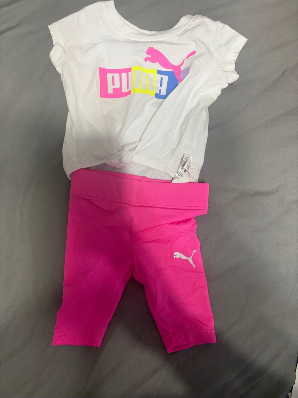 Puma Girls White Tee with Neon Pink Leggings